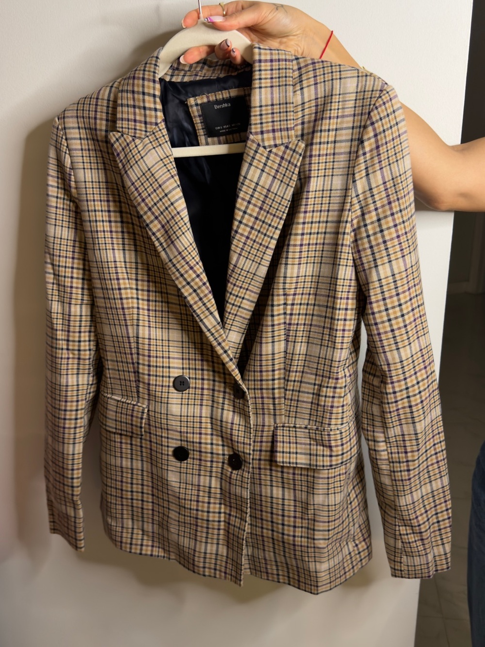 Banana Republic Tan Plaid Double-Breasted Blazer